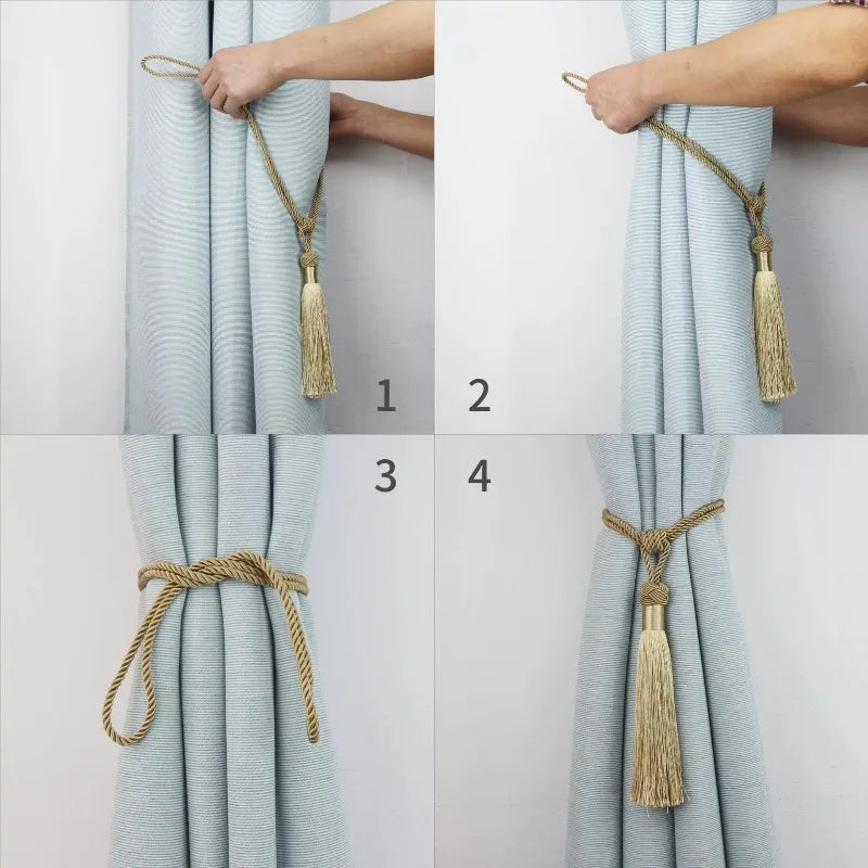 2pcs Handmade Tassel Curtain Tiebacks – Gold Rope Holdbacks Curtain Tieback Set Babs