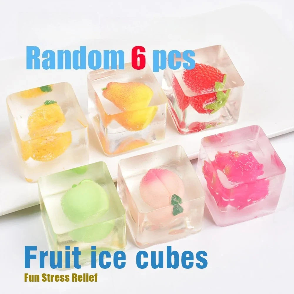 Transparent Cube Fruit TPR Squeeze Toy – Sensory Fidget Gadget Squeeze Fidget Toy Babs Random 6pcs