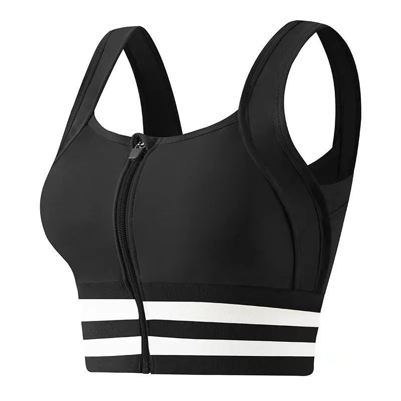 Zipper Front Padded Sports Bra Crop Top – Gym Yoga Plus Size Padded Sports Bra Babs Black M