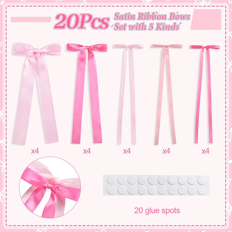 20-Piece Pink Bow Wall Decor – DIY Ribbon Bow Garland Set Party Wall Decor Babs