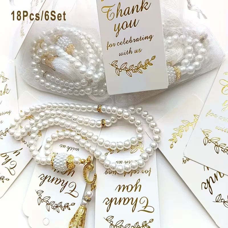 18pc Muslim Tasbih Prayer Beads Gift Set – 99 Glass Pearl Misbaha Prayer Beads Set Babs
