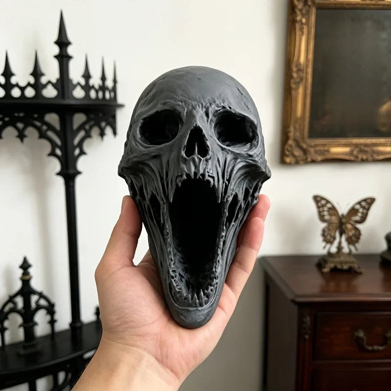Halloween Giant Alien Fanged Skull Resin Statue | Gothic Decor Halloween Skull Statue Babs
