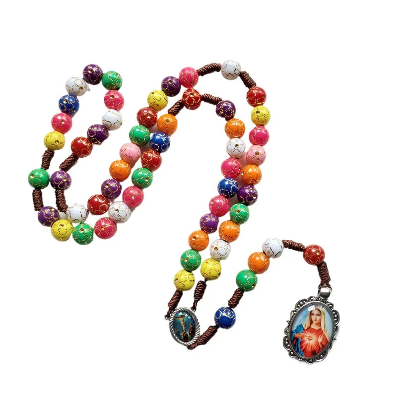 Catholic Rosary Chaplet Colorful Prayer Bead Y-Necklace Gift Religious Pendant Necklace Babs