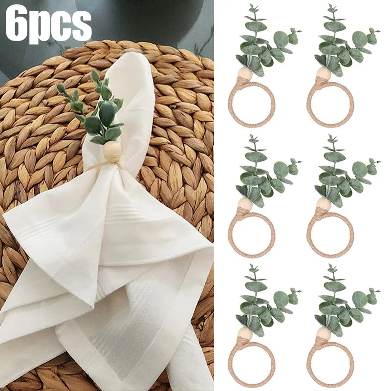 Eucalyptus Napkin Rings with Wood Beads | Wedding Table Décor Napkin Rings Babs