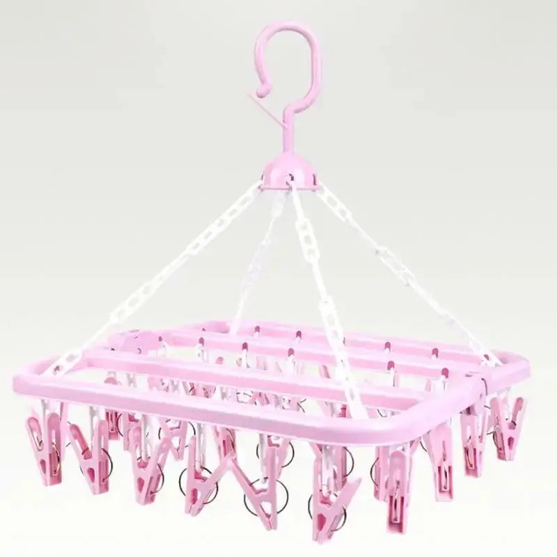36-Clip Folding Drying Rack for Socks & Lingerie | Compact Folding Drying Rack Babs Pink