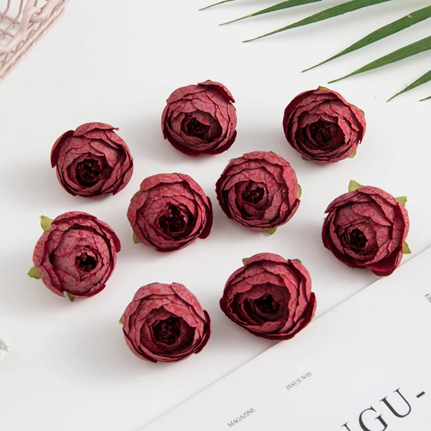 Silk Tea Rose Buds Artificial Flowers 10/20Pcs – DIY Decor Artificial Flowers Babs Red 10 PCS