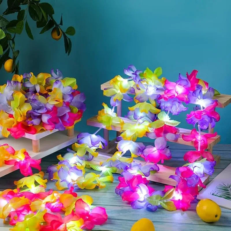 12pc LED Hawaiian Leis Luau Party Glow Flower Necklaces Bulk LED Party Leis Babs