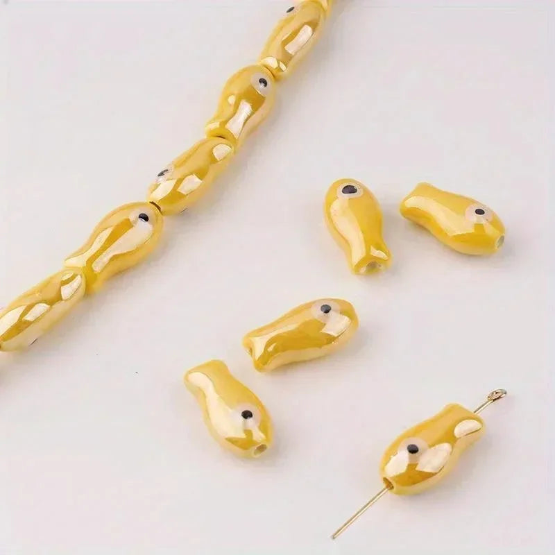 10Pcs Retro Fish Ceramic Beads for DIY Jewelry & Bracelets Ceramic Craft Beads Babs Yellow10pcs