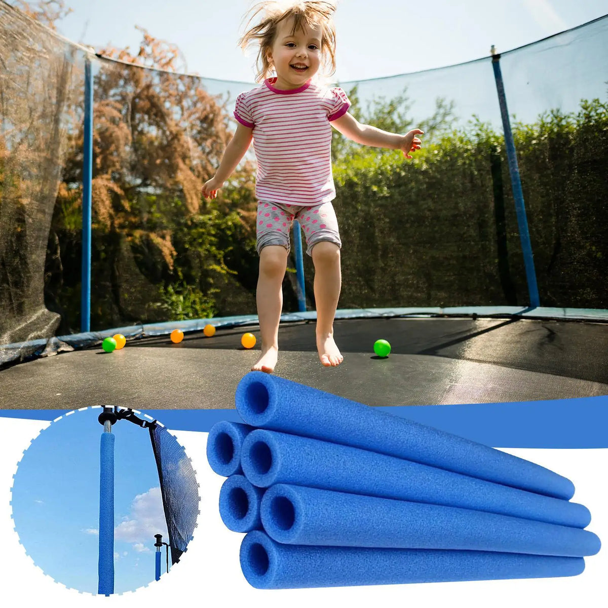 6-Pack Trampoline Pole Foam Sleeves 88cm PE Covers | Black Blue Trampoline Pole Covers Babs