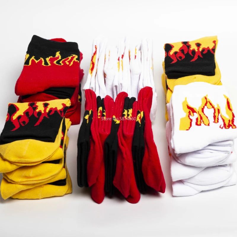 Men's Hip Hop Flame Print Crew Socks | Cotton Skateboard Socks Men's Crew Socks Babs