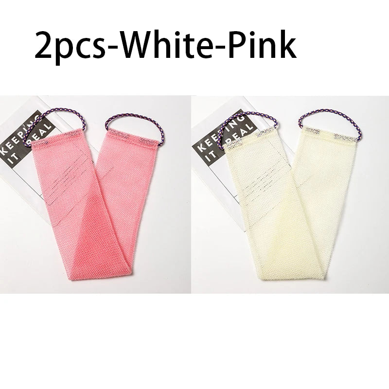 African Net Exfoliating Sponge – Shower Puff & Back Scrubber Exfoliating Bath Sponge Babs 2pcs-White-Pink