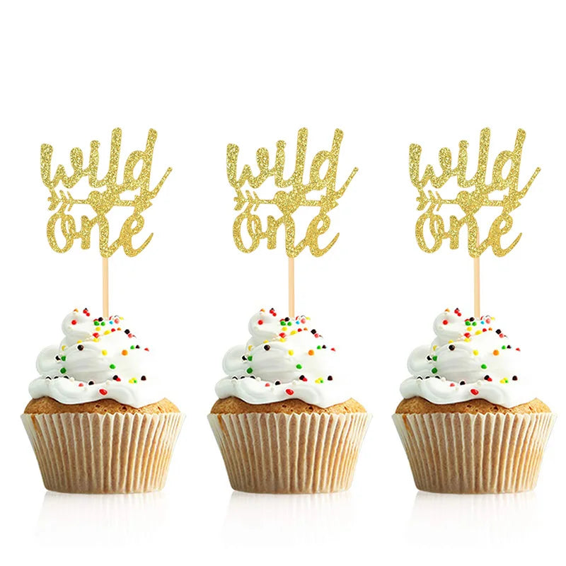 10Pcs Gold Oh Baby Cupcake Toppers – Baby Shower & Birthday Cupcake Toppers Babs wild one