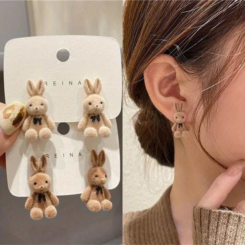 Plush Rabbit Stud Earrings – S925 Silver, Women & Girls Animal Stud Earrings Babs