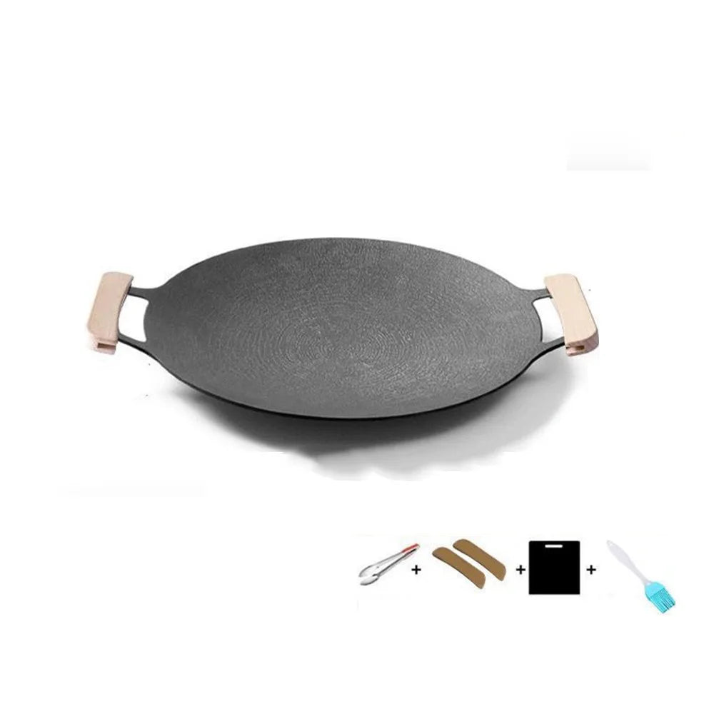 Korean BBQ Grill Pan 30–38cm | Smokeless Wooden Handle Griddle BBQ Grill Pan Babs 32cm