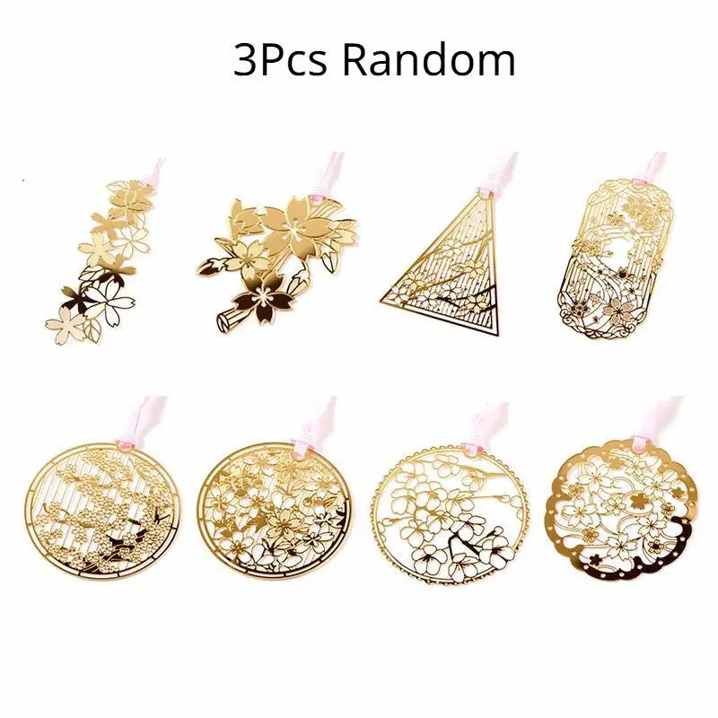 3-Pack Hollow Metal Flower Bookmarks – Golden Paper Clip Gift Metal Bookmark Set Babs 3pcs