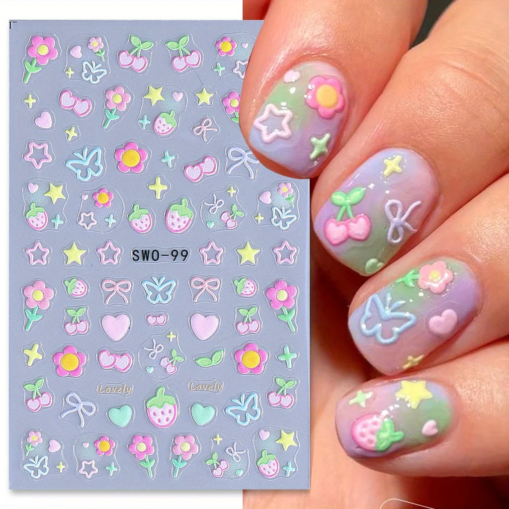 Cute Nail Stickers – Cherry, Strawberry & Heart DIY Decals Nail Art Stickers Babs