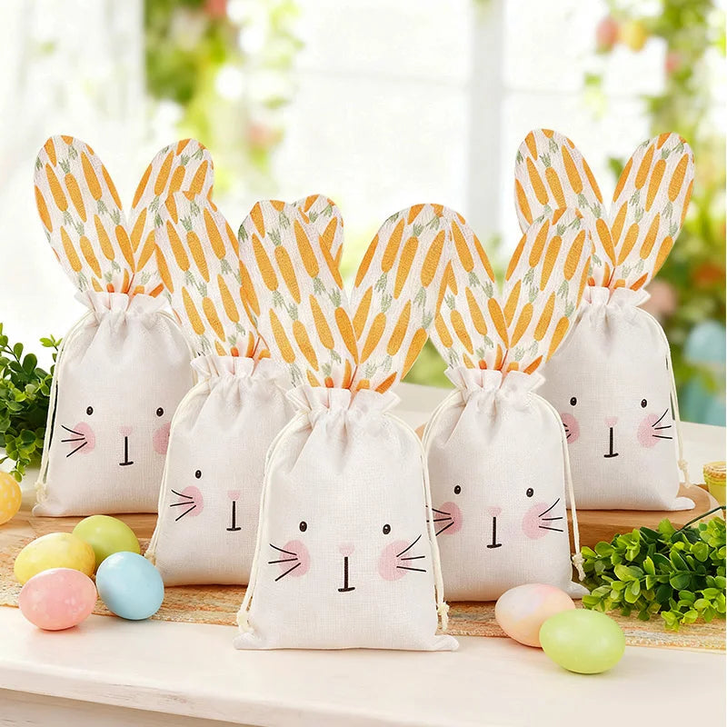 Rabbit Carrot Linen Drawstring Gift Bags – Easter & Party Linen Gift Bags Babs
