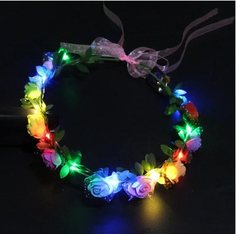 20pcs LED Rose Flower Wreath Headbands for Parties & Weddings LED Party Headbands Babs