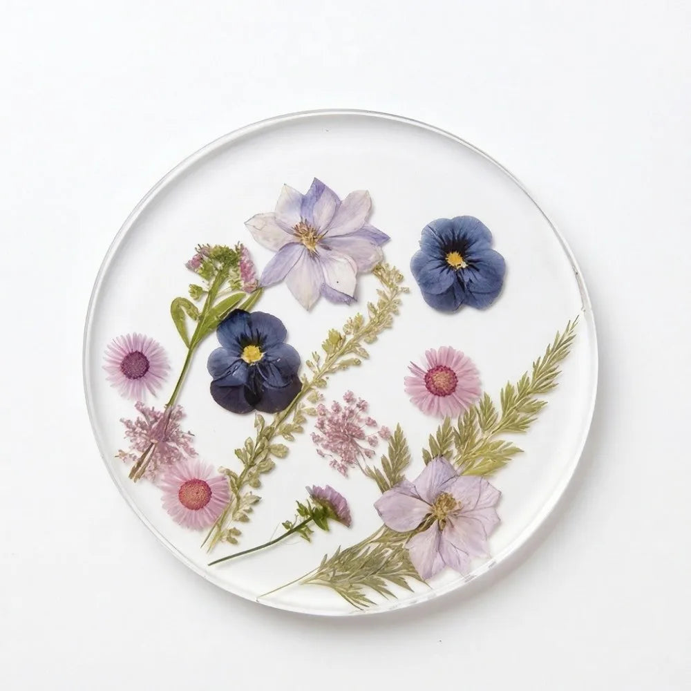 Round Acrylic Coasters – Colorful Floral Transparent Cup Mats Decorative Coasters Babs