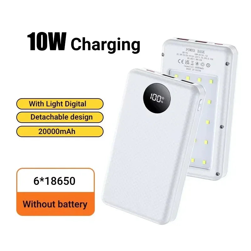 KEBIDUMEI 18650 Power Bank Case 22.5W Fast Charging + Camp Light Power Bank Case Babs WH 10W 6x18650