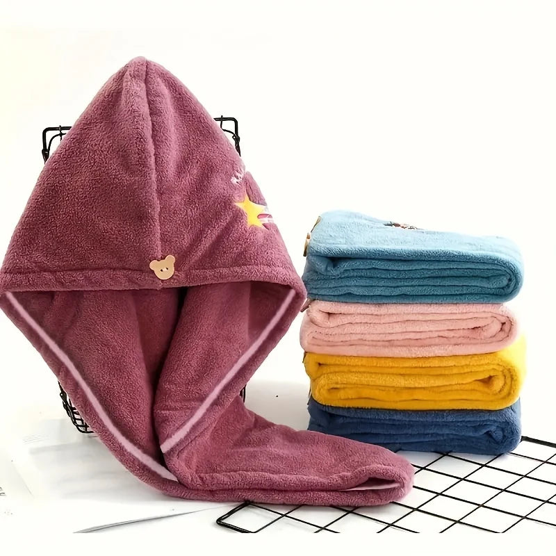 Microfiber Quick-Dry Hair Towel Cap – Super Absorbent Embroidered Microfiber Hair Cap Babs