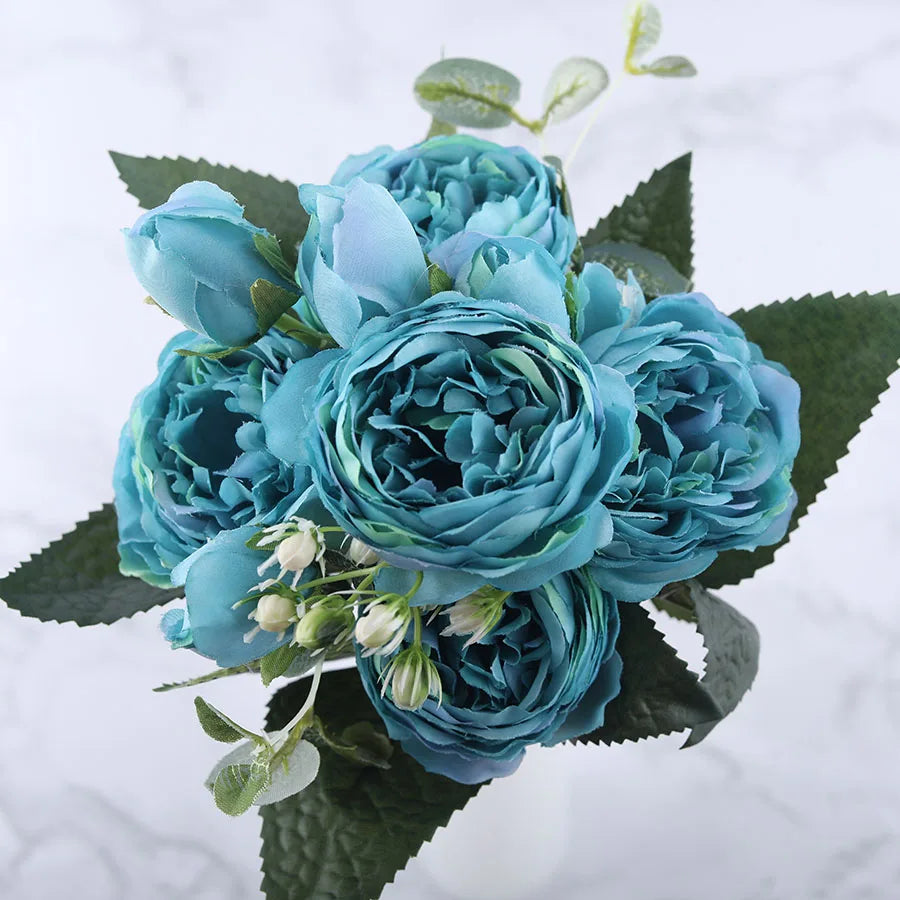 Silk Rose Peony Artificial Flowers – Wedding & Home Décor Artificial Flower Bouquet Babs Blue