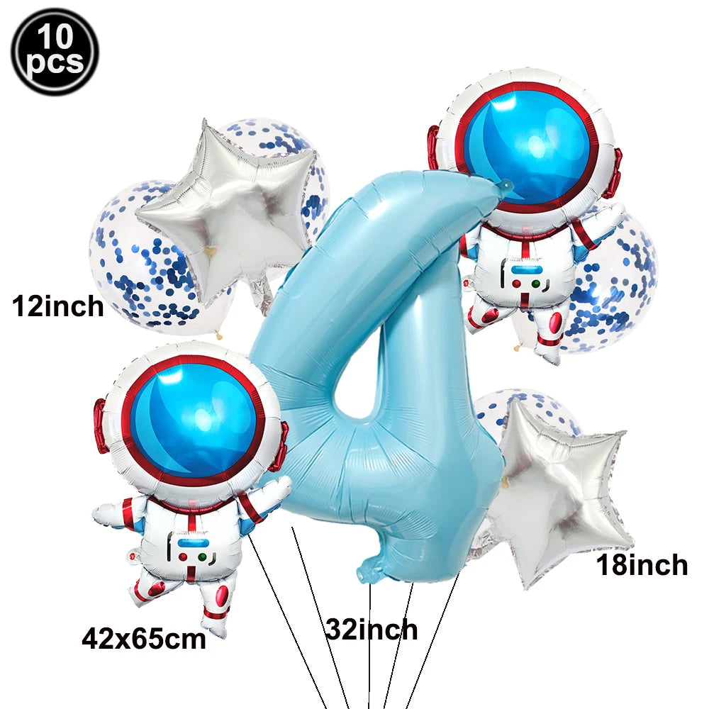 Space Theme Birthday Balloon Set – Astronaut Rocket 32" Numbers