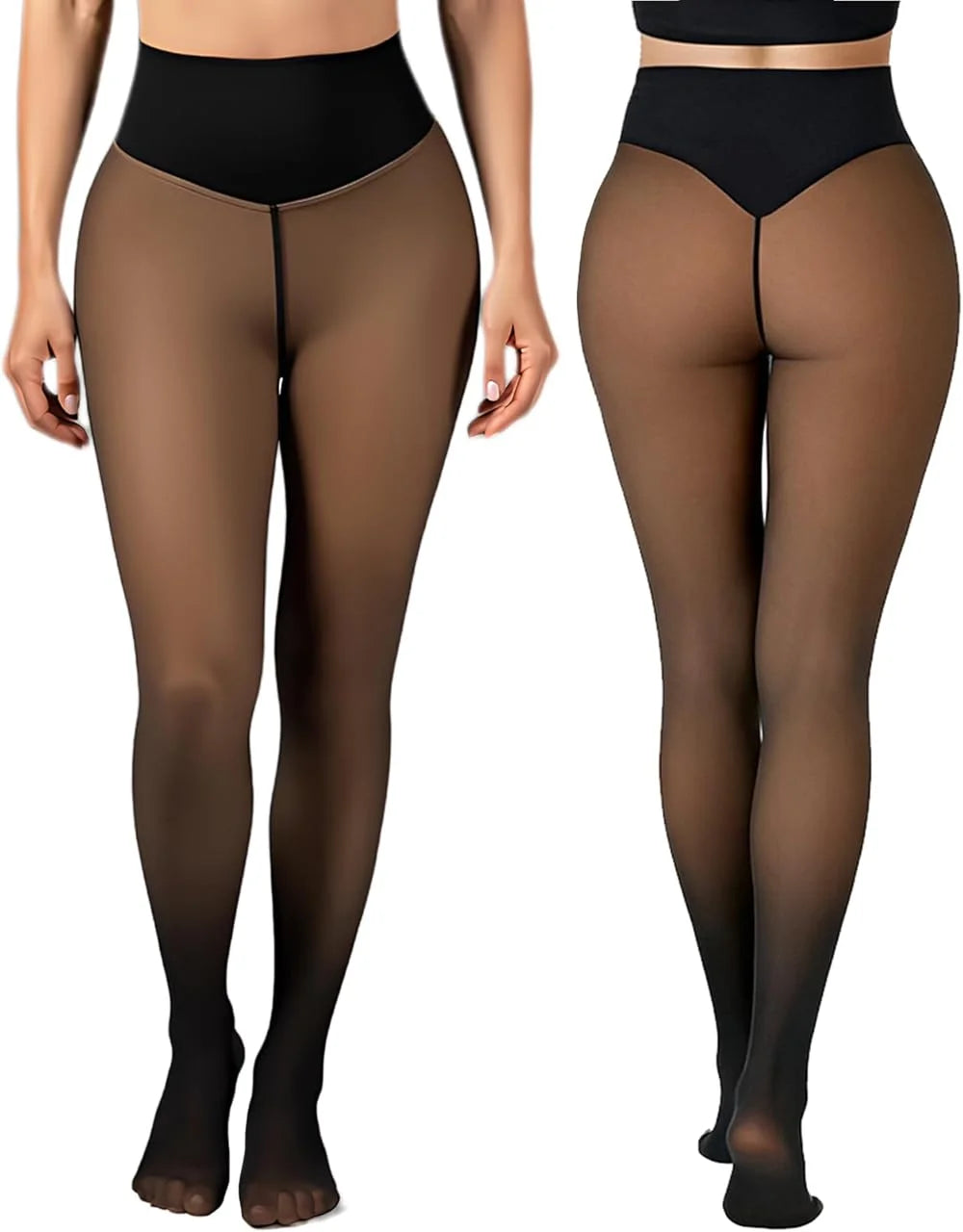 Women's Fleece Lined Thermal Tights – Warm Winter Leggings Thermal Fleece Tights Babs Tan L