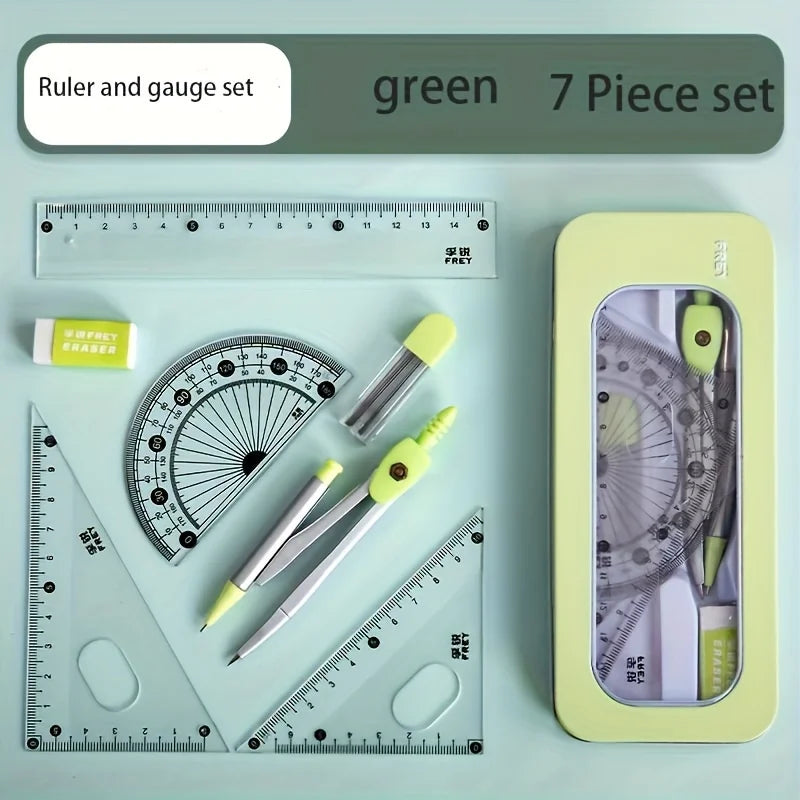 7-in-1 Measuring & Drawing Tool Set – Compass, Protractor, Ruler Drawing Tool Set Babs green