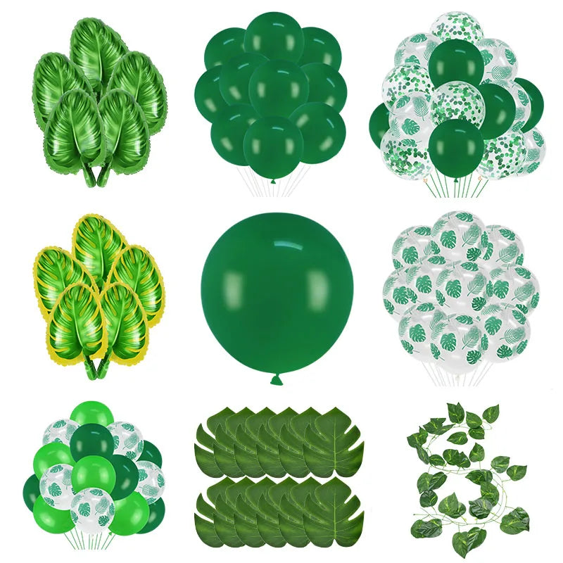 Jungle Safari Party Balloons – Green Latex & Foil Palm Leaf Set Party Balloon Set Babs