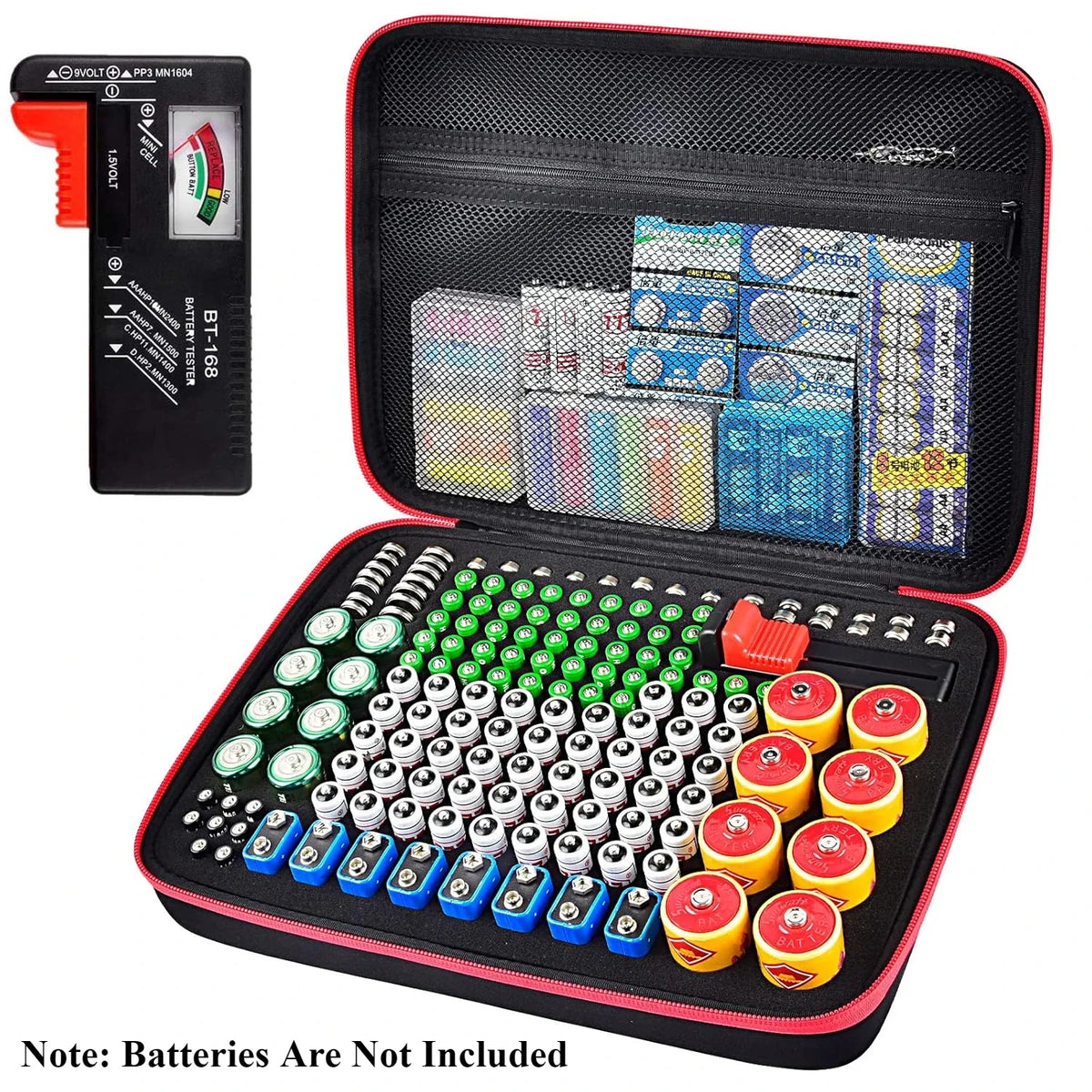 Battery Organizer Bag with BT-168 Tester – Holds 225 Batteries Battery Storage Organizer Babs black