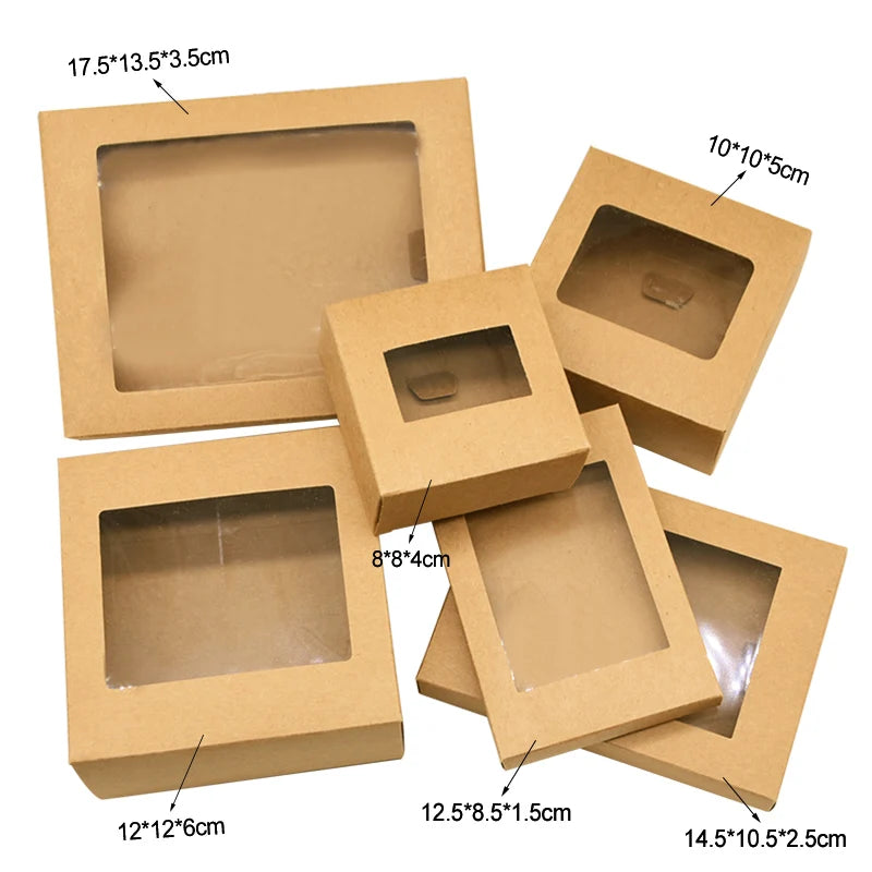 6-Pack Kraft Paper Gift Boxes with Window | Party & Wedding Favors Gift Packaging Box Babs