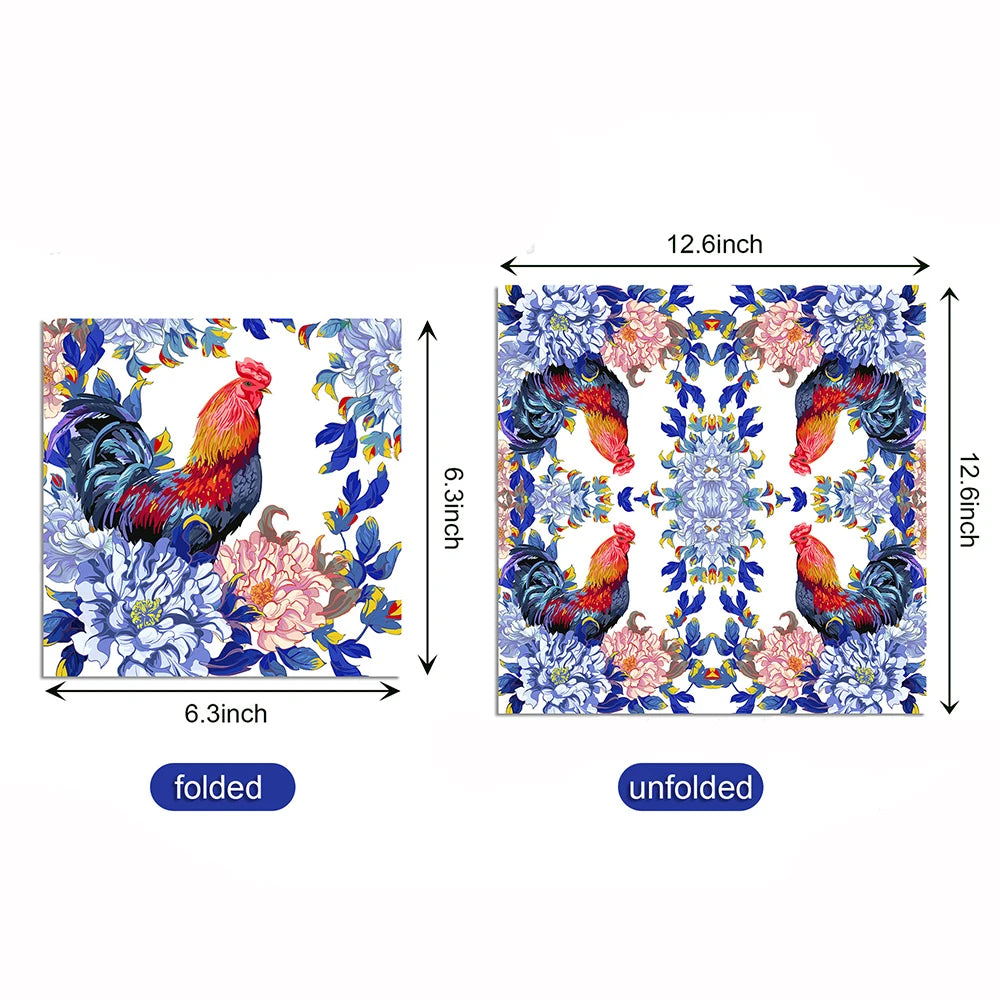 Blue White Rooster Disposable Cocktail Napkins – 20/40/60 Pack Disposable Napkins Babs