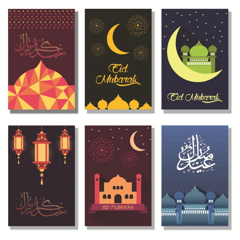 6pcs Eid Mubarak Greeting Cards with Envelopes – Ramadan Set Greeting Card Set Babs