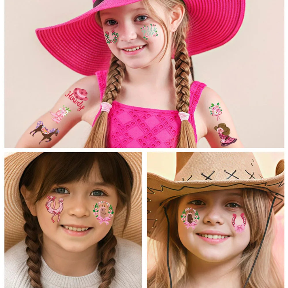 10 Sheets Cowgirl Temporary Tattoos – Western Party Favors Temporary Tattoos Babs