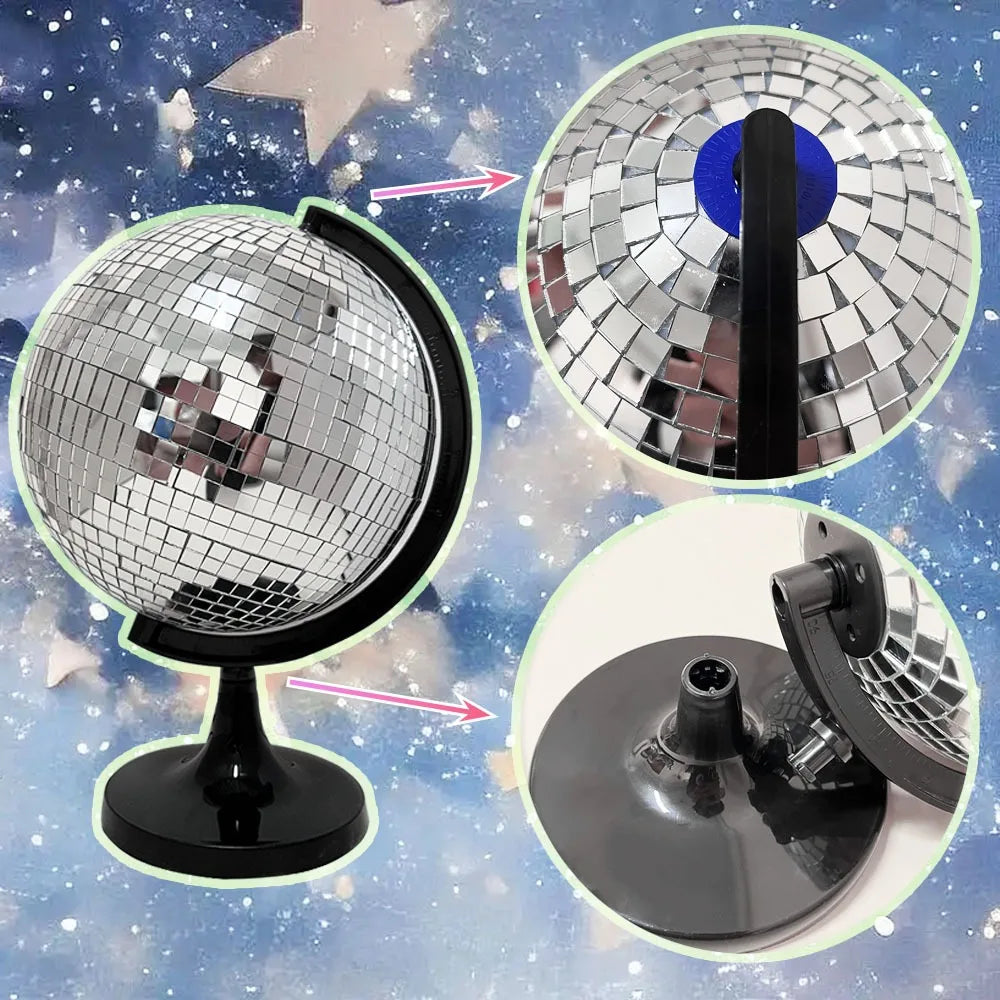 Silver Mirror Earth Globe with Black Base – Desktop Décor Gift Decorative Globe Babs