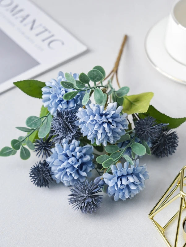 Artificial Silk Dandelion Chrysanthemum Flowers – Wedding & Home Decor Artificial Silk Flowers Babs Blue 1 pc