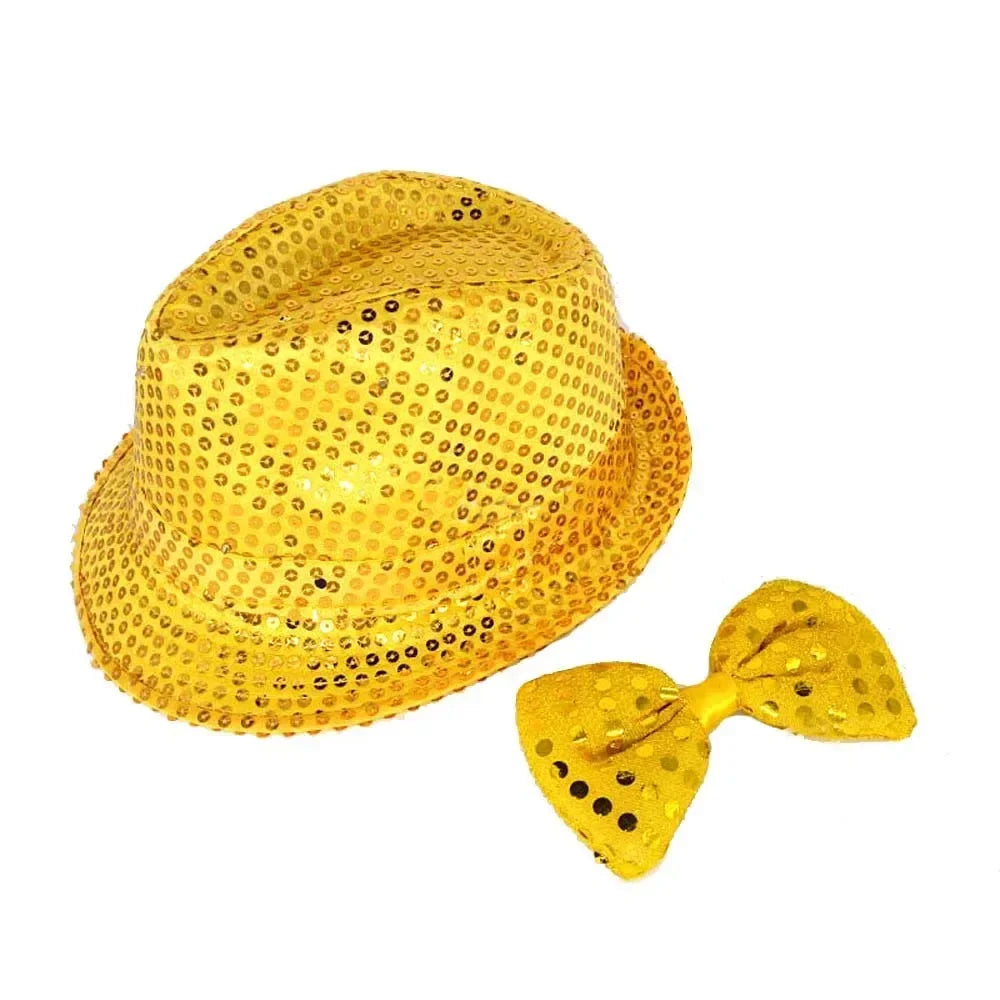 LED Light Up Sequin Jazz Hat & Tie Set | Party Costume LED Party Costume Set Babs light up yellow Children size
