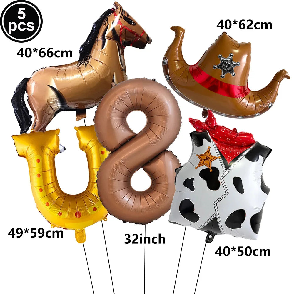 5-Pc Western Cowboy Foil Balloon Set | Rodeo Birthday Party Decor Party Foil Balloons Babs Deep Sapphire As pictures show