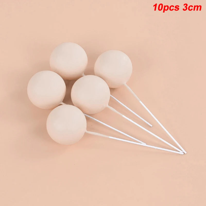 10Pcs Ball Cake Toppers Gold Blue Pink – Party & Wedding Cake Topper Set Babs 10pcs nude-3cm