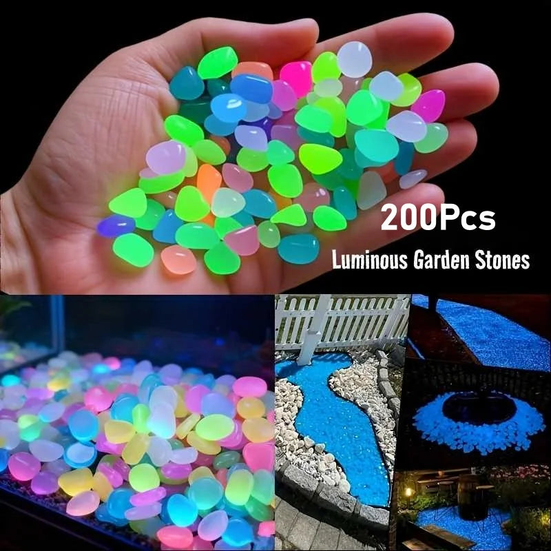 200Pcs Glow in the Dark Pebbles – Garden, Aquarium & Patio Glow Garden Pebbles Babs