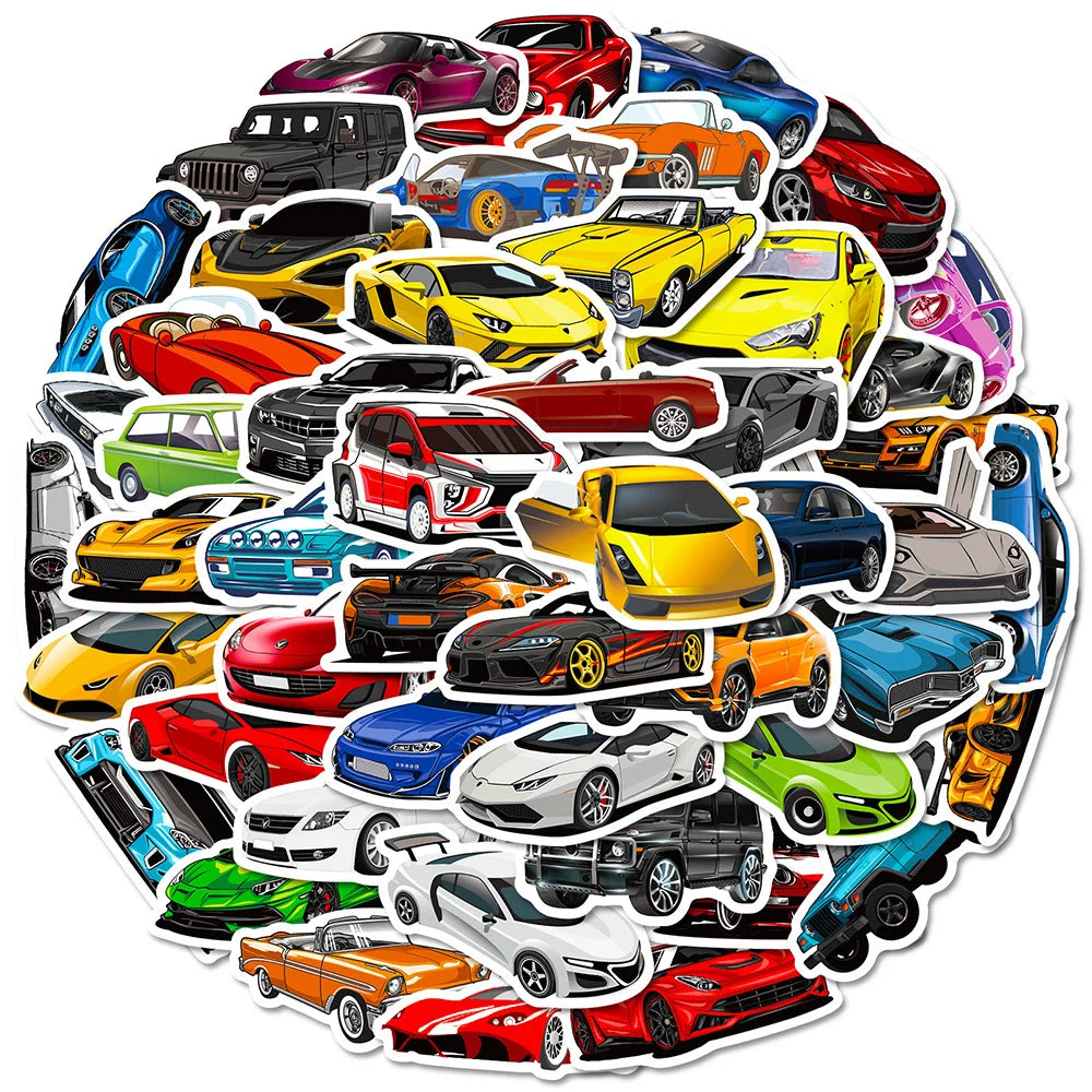 50pcs Race Car Stickers – Kids Birthday Party Decals Party Sticker Pack Babs
