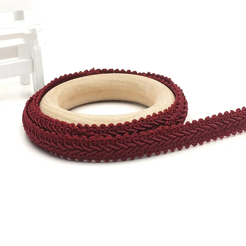 5M Centipede Braided Cotton Lace Trim 12mm – DIY Sewing Ribbon Lace Trim Ribbon Babs burgundy