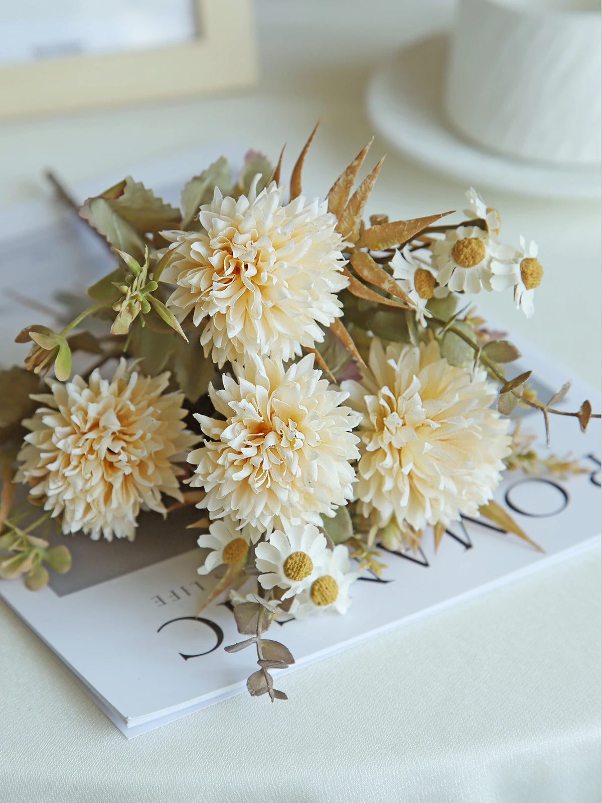 Silk Chrysanthemum Artificial Flowers – Wedding & Home Décor Artificial Flowers Babs Beige 1PC