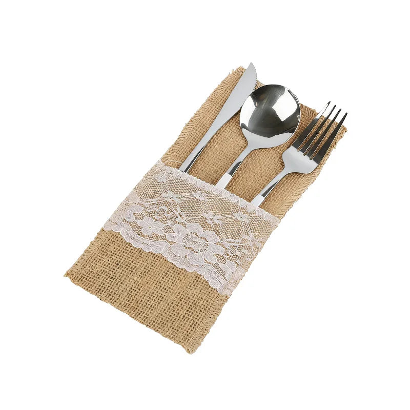 Rustic Burlap Cutlery Holder Bags | Wedding & Party Table Decor Cutlery Holder Bags Babs