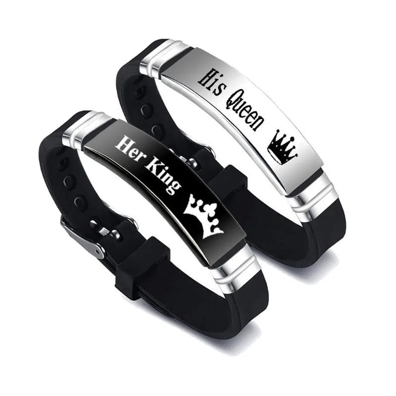 King & Queen Crown Couple Charm Bracelets – Stainless Steel Set Couple Charm Bracelets Babs