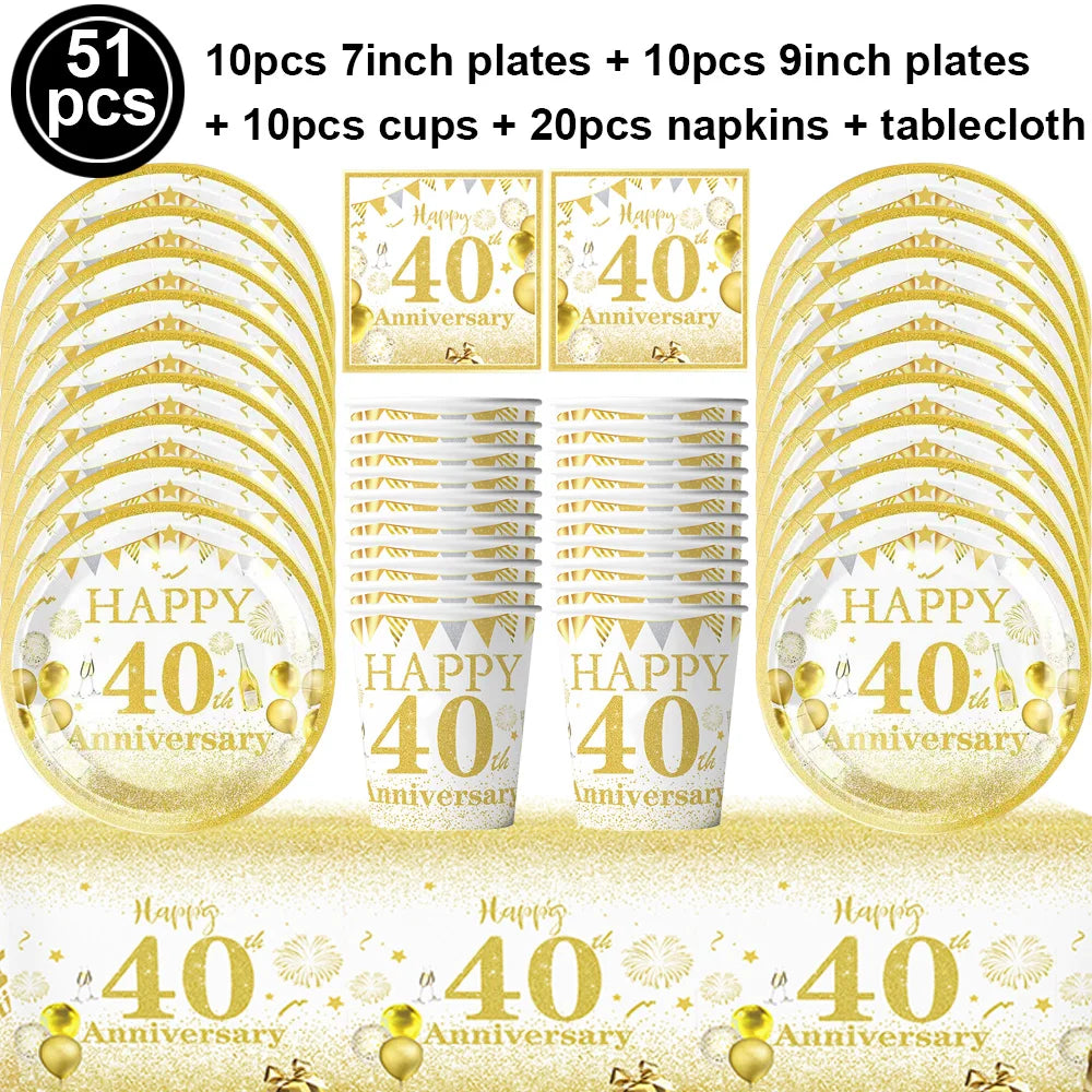 40th Birthday White & Gold Disposable Party Tableware Set Disposable Party Tableware Babs Cutlery set B