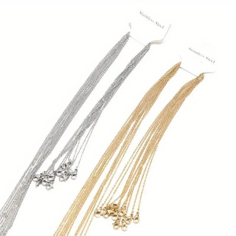 10-Pack Flat O-Ring Cable Chain Necklaces 1.5mm, 45cm+5cm Chain Necklace Set Babs