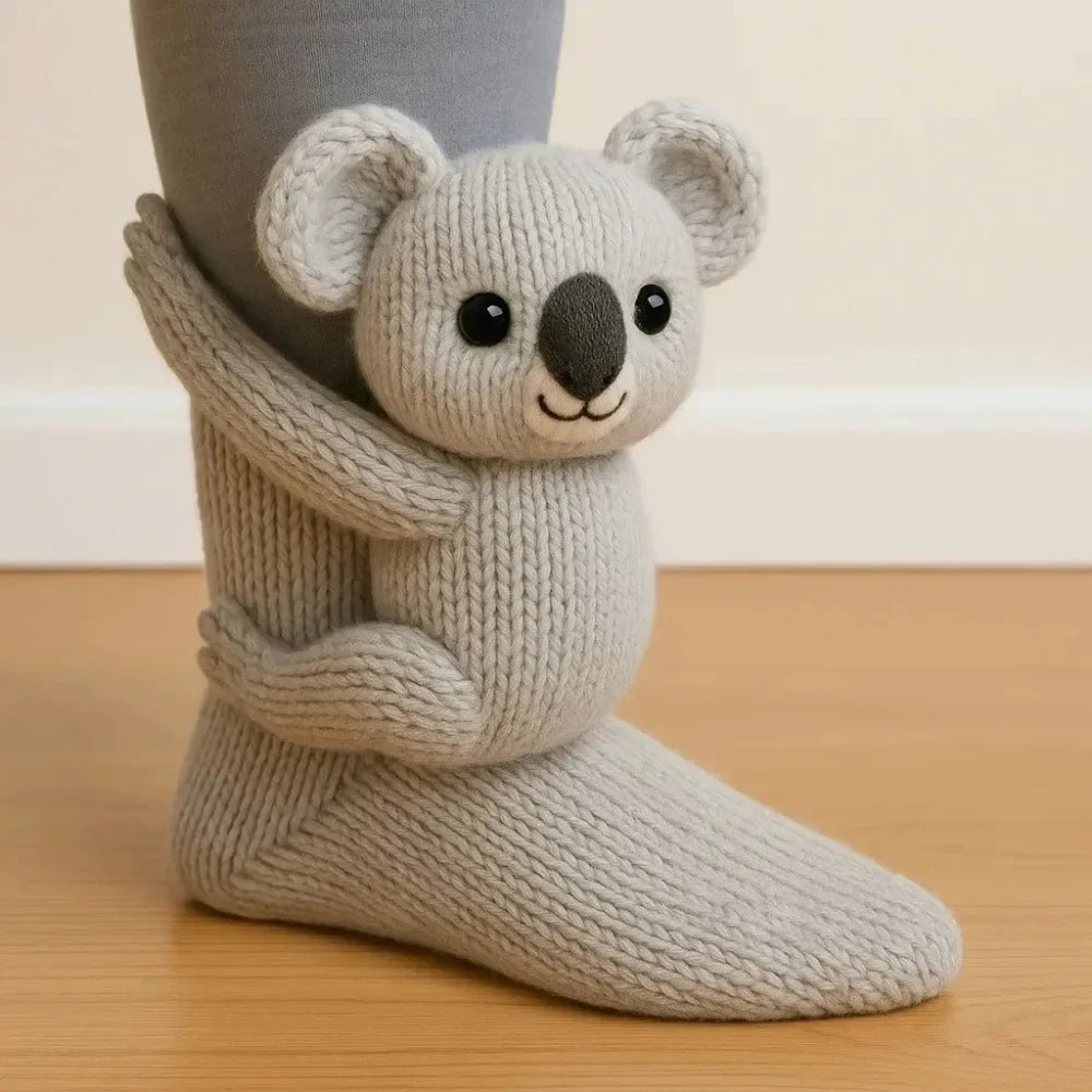 3D Knitted Animal Floor Socks – Cute Sloth & Panda Gift Novelty Knitted Socks Babs style 3 One Size