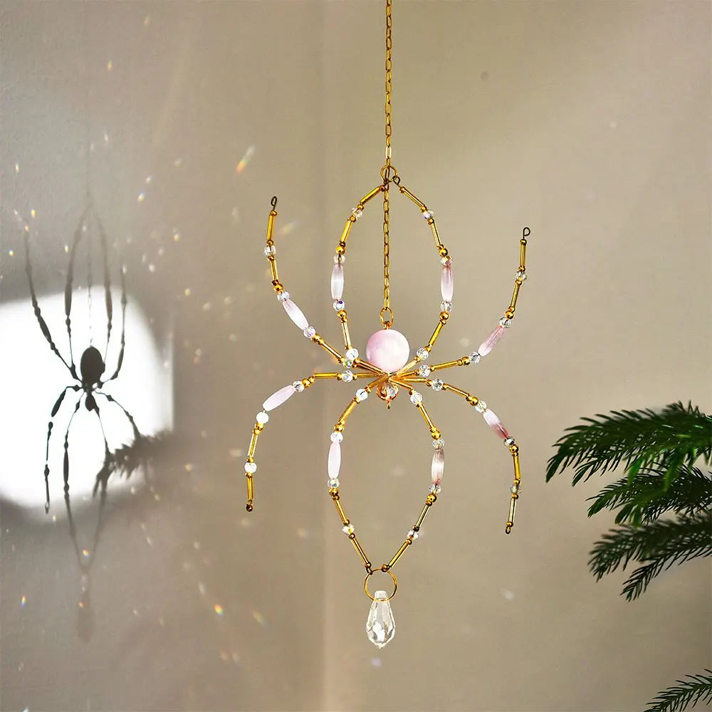Crystal Pink Spider Suncatcher Prism Pendant | Window Decor Suncatcher Pendant Babs Gold
